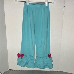Kids Ruffle Leggings - Blue with Pink Bows